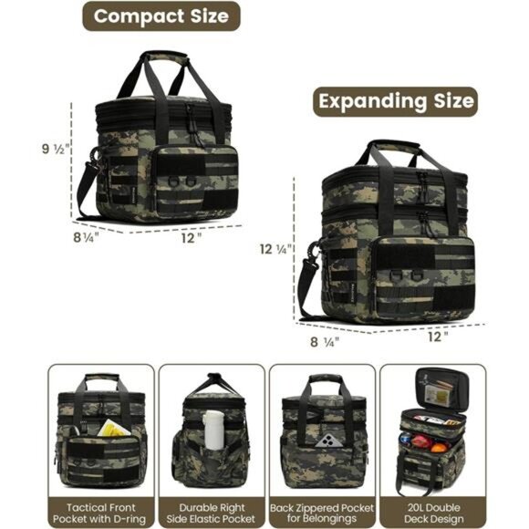 Tactical Lunch Bag,20L Large HeavyDuty Double Deck Insulated Lunch Box Leakproof - Picture 3 of 8
